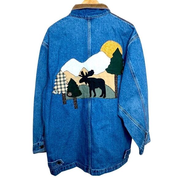 SW Shirt Wurks Hand Appliqué Outdoor Denim Jacket Sz M - Picture 1 of 12